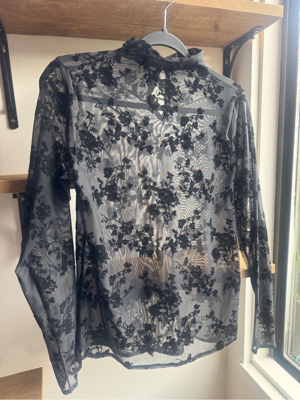 Abercrombie & Fitch Black Floral Sheer Mesh Blouse